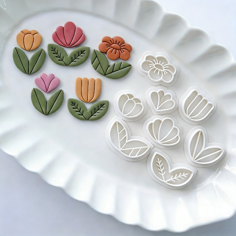 Art Craft Leaves - 8 adet çiçek yaprak polimer kil