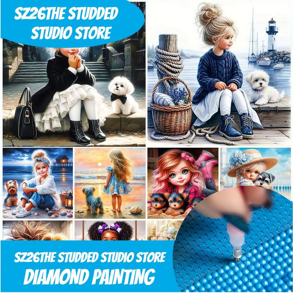 Art Craft Animals - Çivili DIY Elmas Mozaik Portre Kız